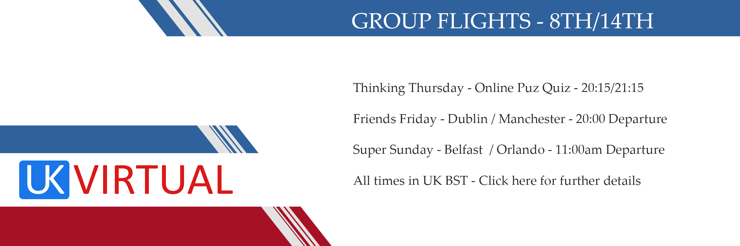 Group flights 8th/14th June 2020